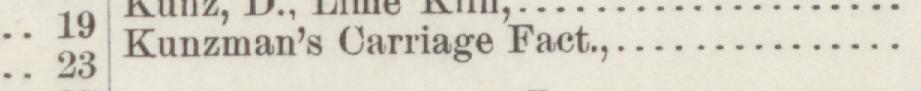 The line reading Kunzman's Carriage Fact in the 1886 atlas index