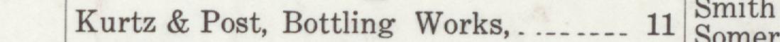 The line reading Kurtz & Post, Bottling Works in the 1911 atlas index