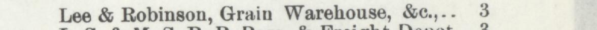 The line reading Lee & Robinson, Grain Warehouse in the 1896 atlas index