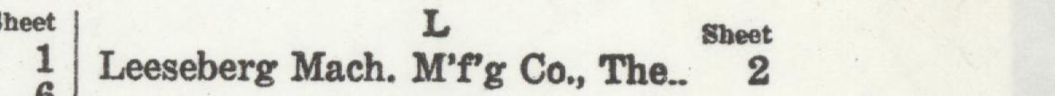 The line reading Leesebergg Mach. Mrg Co., The in the 1926 atlas index