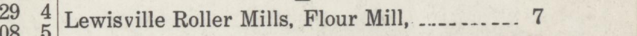 The index line reading Lewisville Roller Mills, Flour Mill in the 1949 atlas