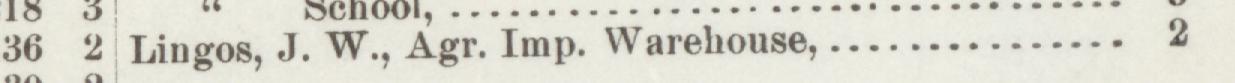 The line reading Lingos, J. W., Agr. Imp. Warehouse in the 1895 atlas index