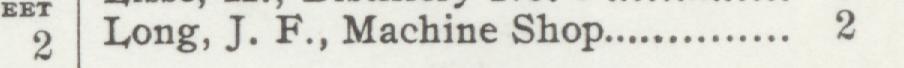 The line reading Long, J. F., Machine Shop in the 1903 atlas index
