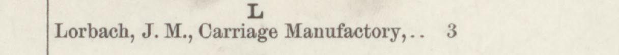 The line reading Lorbach, J. M., Carriage Manufactory in the 1884 atlas index
