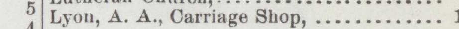 The index line reading Lyon, A. A., Carriage Shop in the 1900 atlas