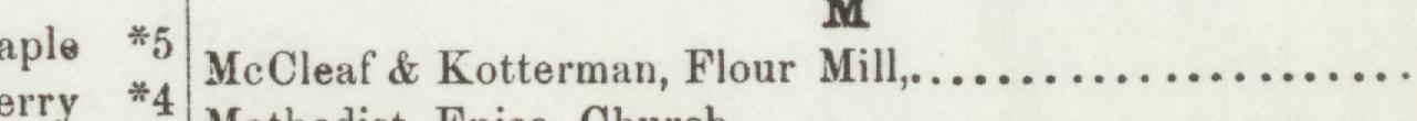 The line reading McCleaf & Kotterman, Flour Mill in the 1892 atlas index