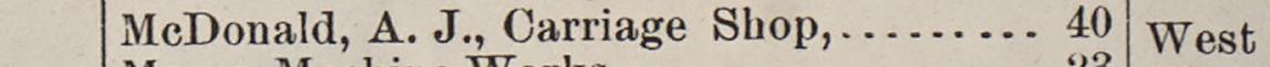 The line reading McDonald, A. J., Carriage Shop in the 1898 atlas index