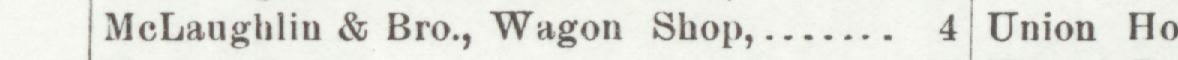 The line reading McLaughlin & Bro., Wagon Shop in the 1899 atlas index