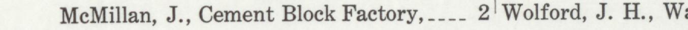 The line reading McMillan, J., Cement Block Factory in the 1910 atlas index