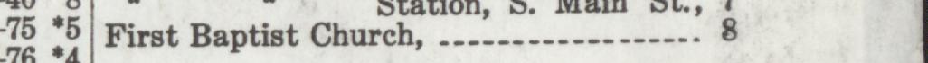 The index line reading First Baptist Church in the 1919 atlas