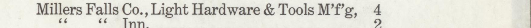 The line reading Millers Falls Co., Light Hardware & Tools M'fg in the 1914 atlas index