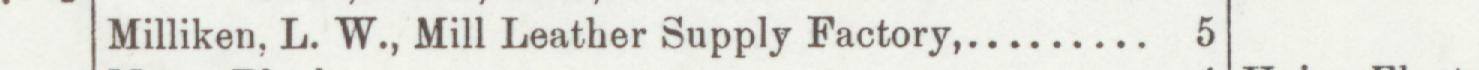 The line reading Milliken, L. W., Mill Leather Supply Factory in the 1899 atlas index