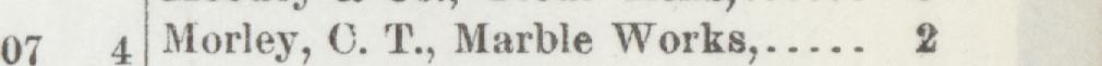 The line reading Morley, O. T., Marble Works in the 1892 atlas index