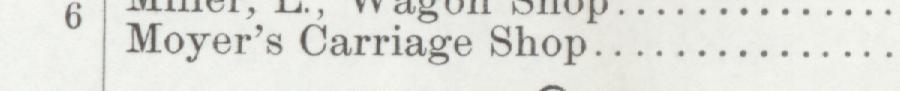 The index line reading Moyer's Carriage Shop in the 1901 atlas