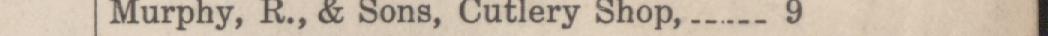 The line reading Murphy, R., & sons, Cutlery shop in the 1949 atlas index