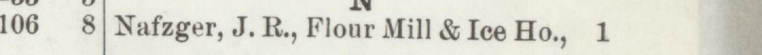 The line reading Nafzger, J. R., Flour Mill & Ice Ho in the 1898 atlas index