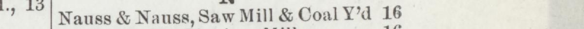 The line reading Nauss & Nauss, Saw Mill & Coal Y'd 16 in the 1905 atlas index