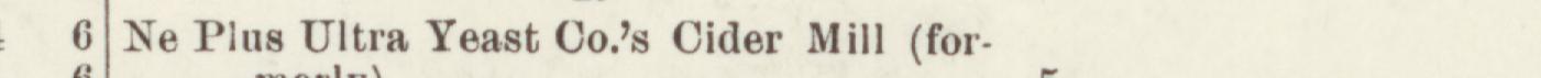 The line reading Ne Plus Ultra Yeast Co's Cider Mill (for in the 1906 atlas index