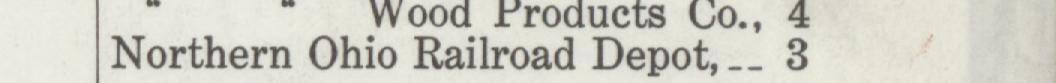 The line reading Northern Ohio Railroad Depot in the 1921 atlas index