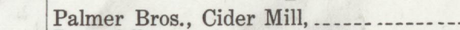 The line reading Palmer Bros., Cider Mill in the 1916 atlas index