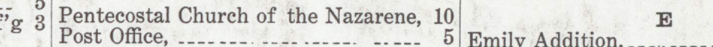The line reading Pest Costel Church of the Nazarene, 10 in the 1923 atlas index