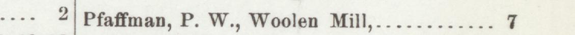 The line reading Pfaffman, P. W., Woolen Mill in the 1904 atlas index