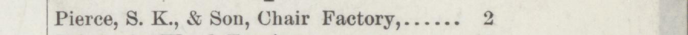 The line reading Pierce, S. K., & Son, Chair Factory in the 1889 atlas index