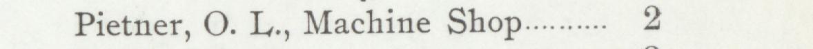 The line reading Pietner, O. L., Machine Shop in the 1901 atlas index