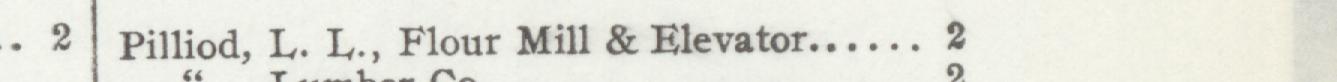 The line reading Pilliod, L. L.,Flour Mill & Elevator in the 1908 atlas index