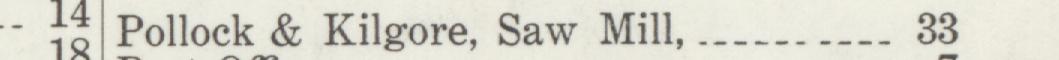 The line reading Pollock & Kilgore, Saw Mill in the 1912 atlas index