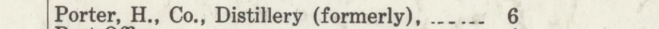 The line reading Porter, H., Co., Distillery (formerly) in the 1920 atlas index