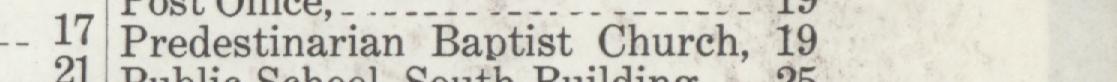 The index line reading Predestinarian Baptist Church in the 1910 atlas
