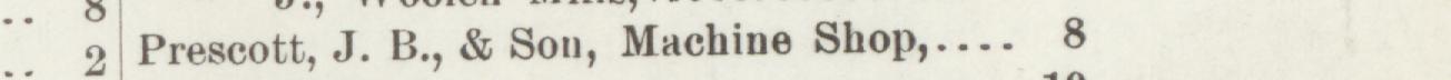 The line reading Prescott, J. B.,& Son, Muchine Shop in the 1898 atlas index