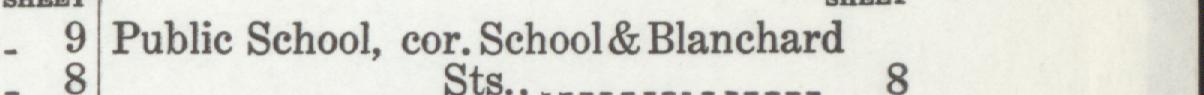 The line reading Public School, cor. School & Blanchard in the 1917 atlas index