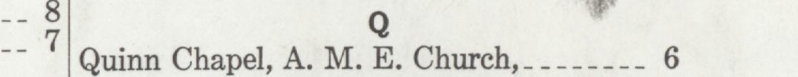 The line reading Quinn Chapel, A. M. E. Church in the 1933 atlas index