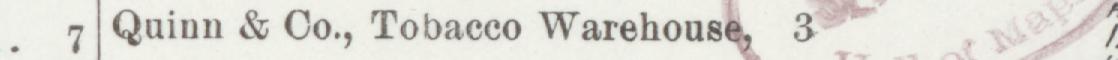 The line reading Quinn & Co., Tobacco Warehouse in the 1899 atlas index
