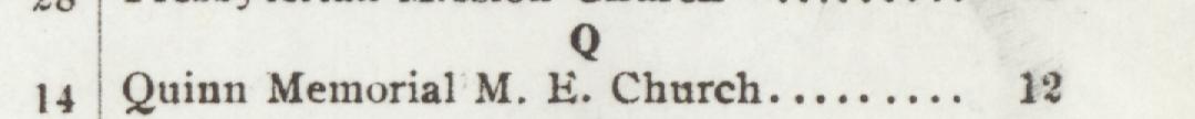 The line reading Quinn Memorial M. Hl Church in the 1907 atlas index