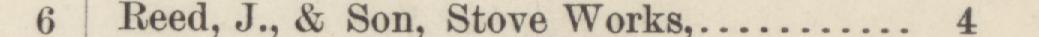 The line reading Reed, J., & Son. Stove Works in the 1884 atlas index