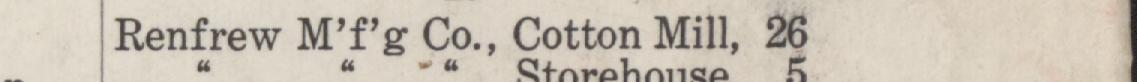 The line reading Renfrew M'f'g Co., Cotton Mill, 26 in the 1950 atlas index