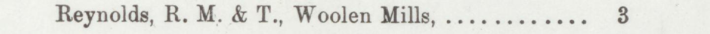 The index line reading Reynolds, R. M. & T., Woolen Mills in the 1892 atlas