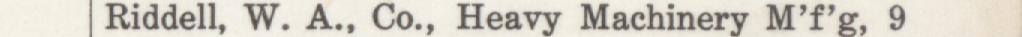 The line reading Riddell, W. A., Co., Heavy Machinery M'f'g, 9 in the 1943 atlas index