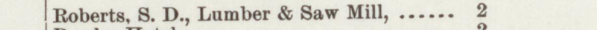 The line reading Roberts, S. D., Lumber & Saw Mill in the 1892 atlas index
