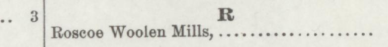 The line reading Roscoe Woolen Mill,® in the 1889 atlas index