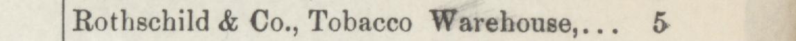 The line reading Rothschild & Co., Tobacco Warehouse in the 1886 atlas index