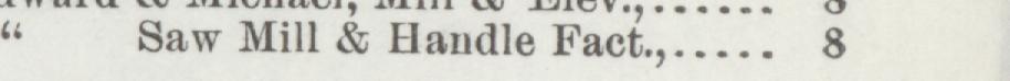 The line reading Saw Mill & Handle Fact in the 1890 atlas index
