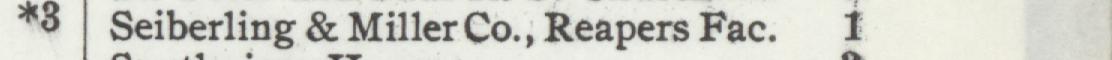 The line reading Seiberling & Miller Co., Reapers Fac in the 1902 atlas index