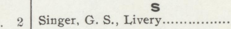 The line reading Singer, G. S., Livery in the 1903 atlas index