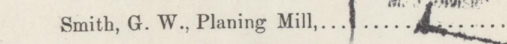 The line reading Smith, G. W., Planing Mill in the 1884 atlas index