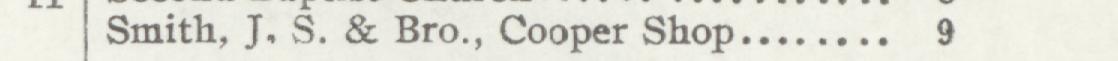 The line reading Smith, J. S. & Bro., Cooper Shop in the 1907 atlas index