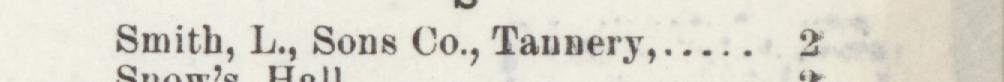 The line reading Smith, L, Sons Co.,Tannery in the 1897 atlas index